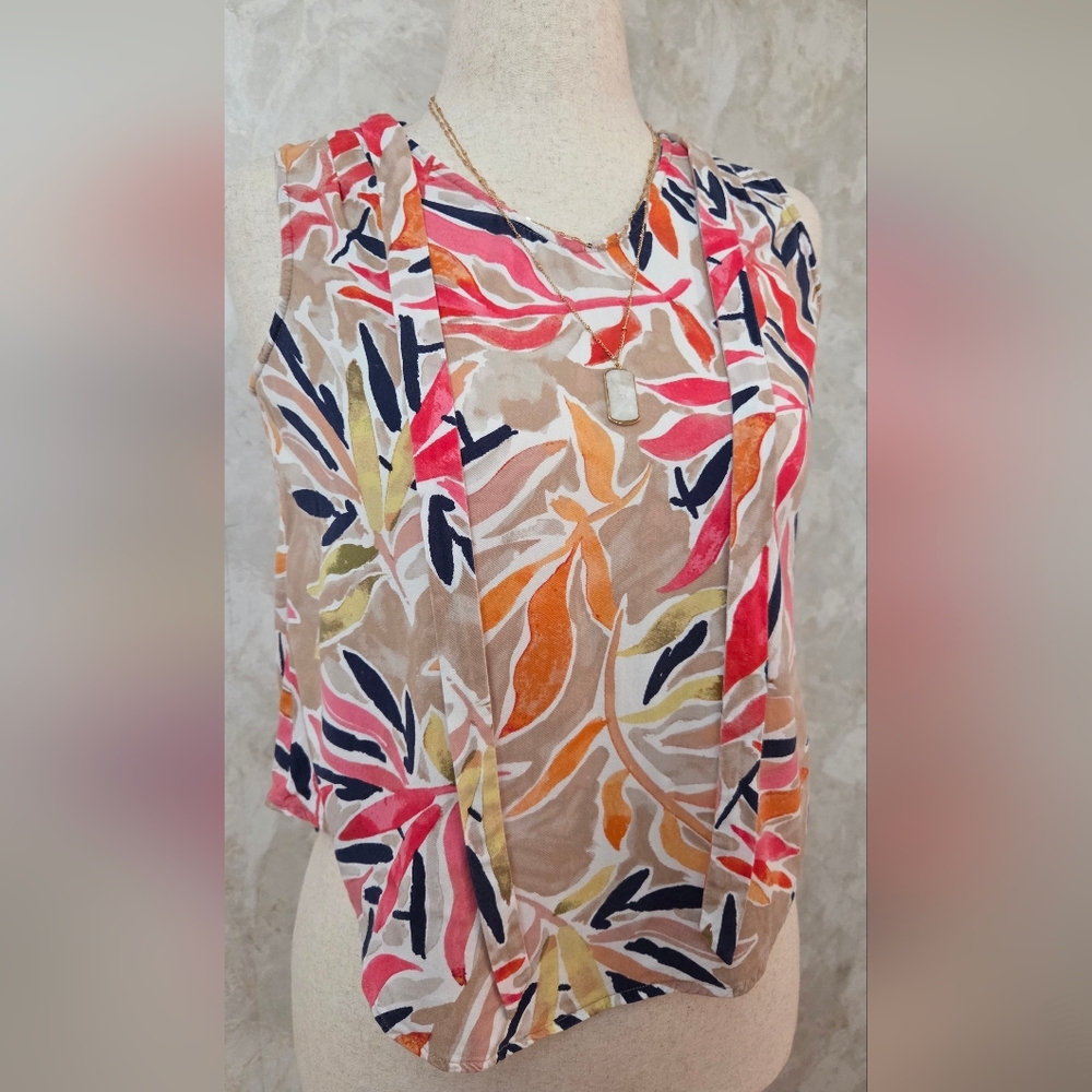 NIC+ZOE Sleeveless Abstract Floral Top Lightweight Career Casual Blouse Size PP